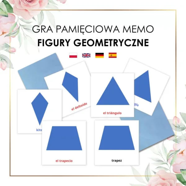 gra pamięciowa figury geometryczne dla dzieci karty wielojęzyczne