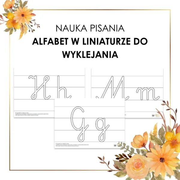 alfabet w liniaturze do wyklejania kolorowania Montessori