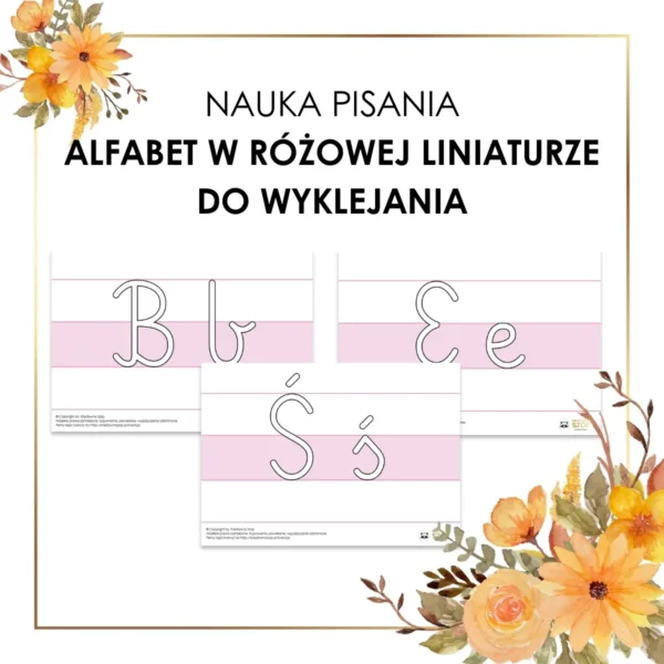 alfabet w różowej liniaturze do wyklejania litery do wyklejania kolorowania prac plastycznych