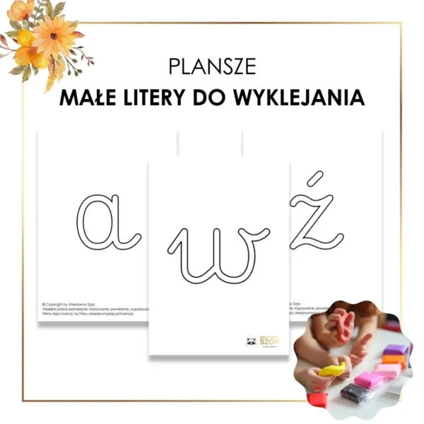 małe litery do wyklejania plasteliną kolorowania kredkami Montessori