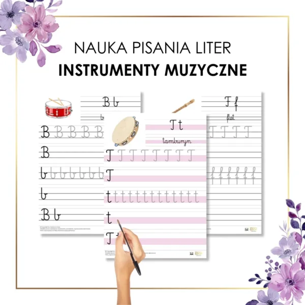 instrumenty muzyczne litery do nauki pisania do druku