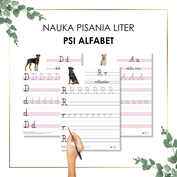 Psy litery do nauki pisania do druku Montessori