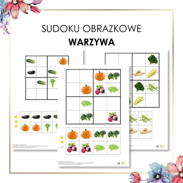 sudoku obrazkowe dla dzieci warzywa Montessori