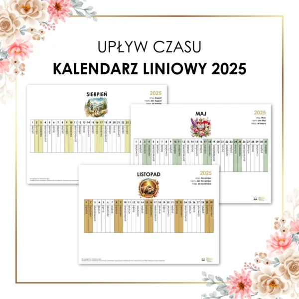 kalendarz liniowy 2025 Montessori do druku